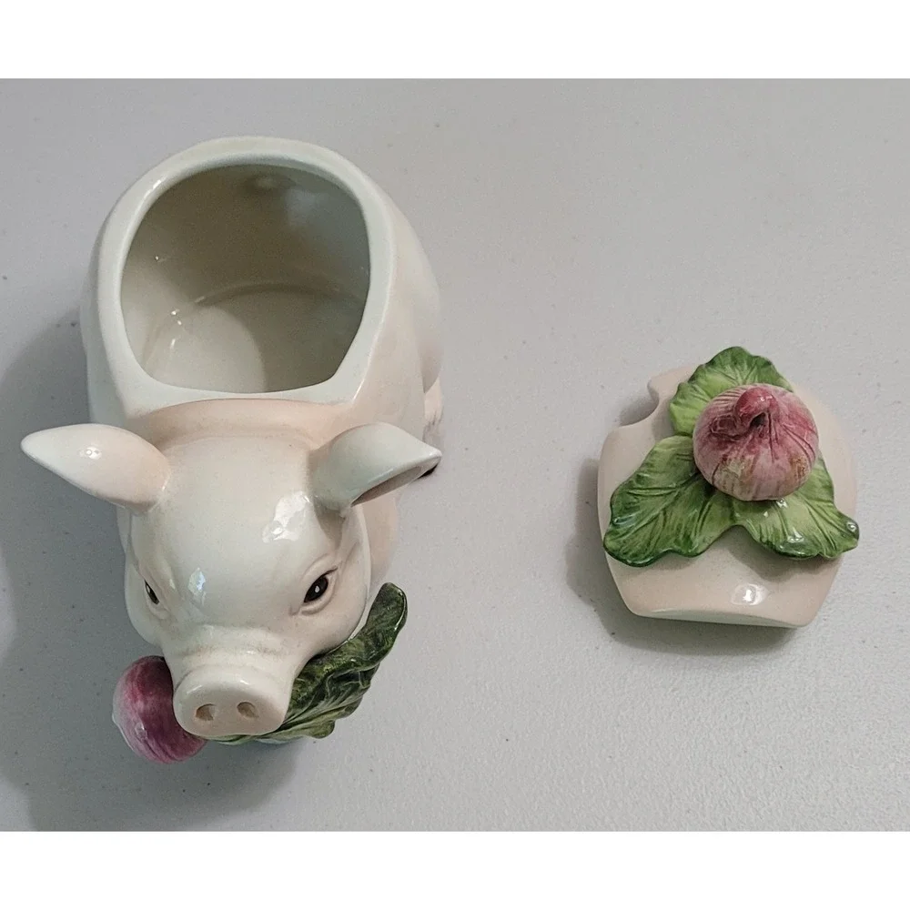Fitz and Floyd French Market Percy Pig Jam Jar Cream Ceramic Honey Pot Lid